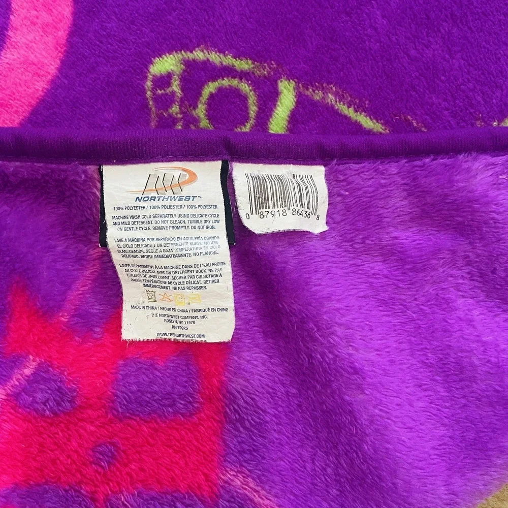 Disney Hannah Montana Guitar Purple Plush Blanket Throw 54 X 59